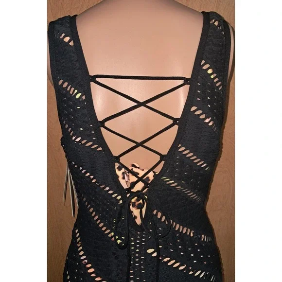 Red Carter Crochet Maxi Swim Cover Up, Lace‎ Up Back, Size XL, 57" Long - Picture 4 of 4